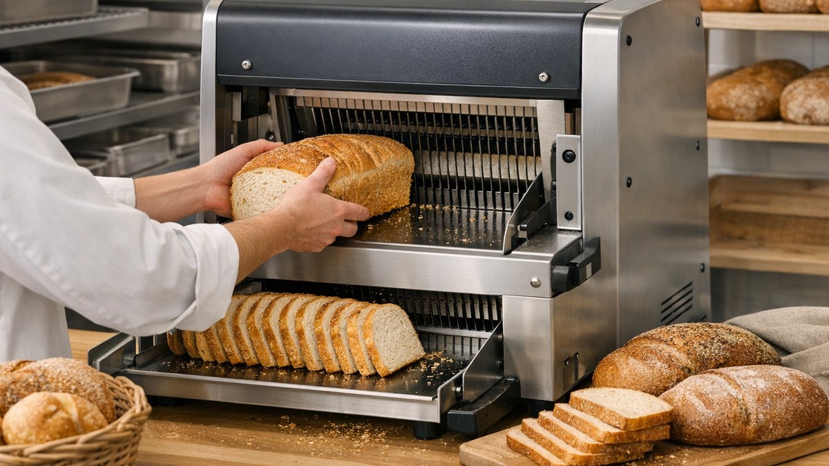Illustration éditoriale sur trancheuse à pain automatique